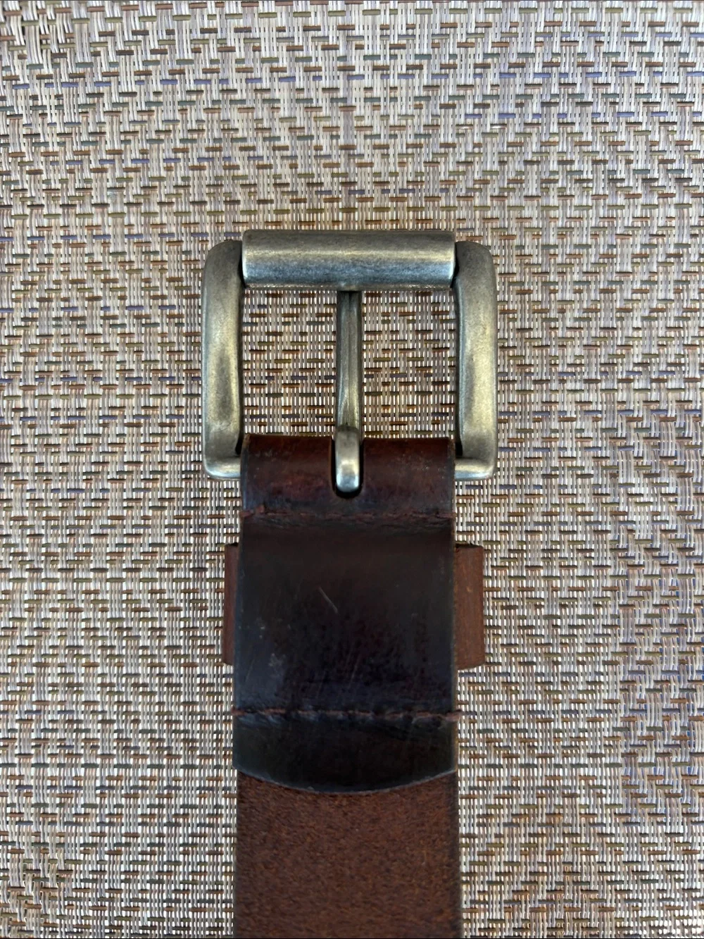Men's Brown Quality Made Leather Belt with Silver Buckle. Size Large.